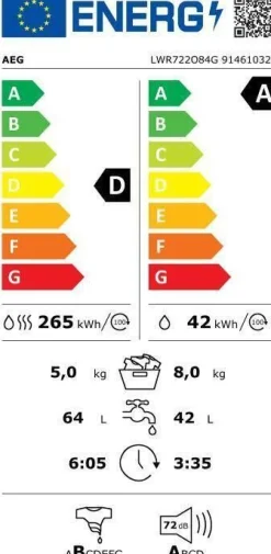 Aeg Pyykinpesu*et pesukone kuivaava LWR722O84G 8 kg