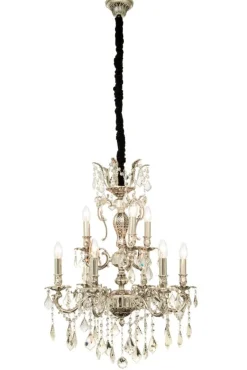 Sisustusvalaisimet*Aneta Lighting kristallikruunu Allington 9-os. antiikkihopea