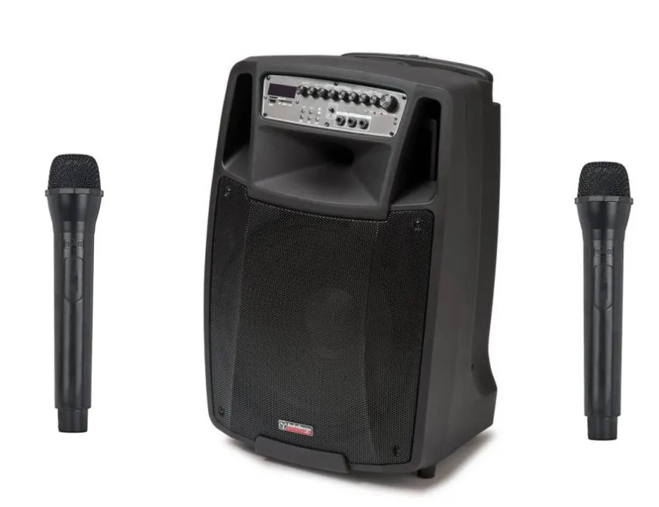 AudioDesignPRO Äänentoisto*kannettava akkukäyttöinen 15" aktiivikaiutin & 2 mikrofonia