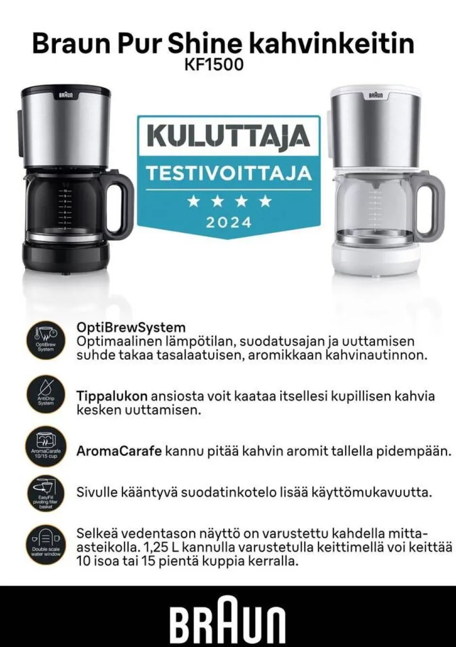 Braun Kahvi Ja Kuumat Juomat*kahvinkeitin PurShine KF1500 valkoinen