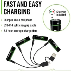 Coast Paristot|Lamput Ja Valaisintarvikkeet*paristo AA USB-C 1.5V 4 kpl sis. latauskaapelin