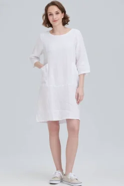 Create Vapaa-Ajan Mekot*pellavamekko 451482 White / Valkoinen
