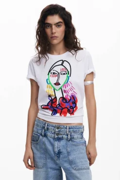 Desigual Trikoopaidat Ja Colleget*t-paita 25SWTKA9 1000 VALKOINEN