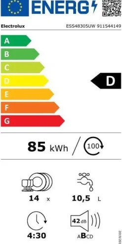 Electrolux Astianpesu*astianpesukone ESS48305UW 60 cm valkoinen