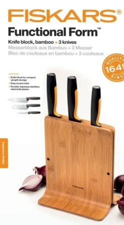 Fiskars Veitset Ja Leikkuulaudat*Functional Form veitsitukki bambu (sis. 3 veistä)