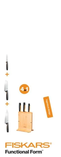 Fiskars Veitset Ja Leikkuulaudat*Functional Form veitsitukki bambu (sis. 3 veistä)