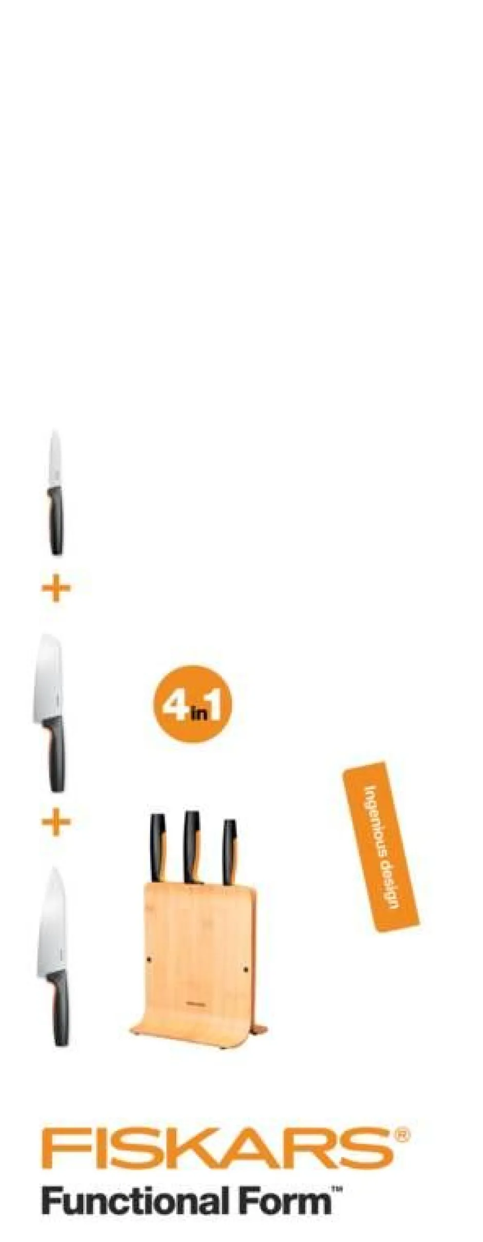 Fiskars Veitset Ja Leikkuulaudat*Functional Form veitsitukki bambu (sis. 3 veistä)