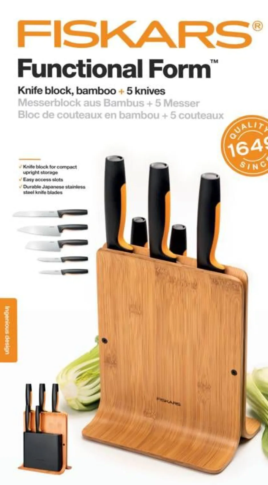 Fiskars Veitset Ja Leikkuulaudat*Functional Form veitsitukki bambu (sis. 5 veistä)