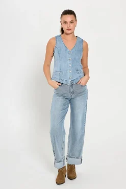 Freequent Liivit*farkkuliivi FqHalsay-waistcoat Light Blue Denim