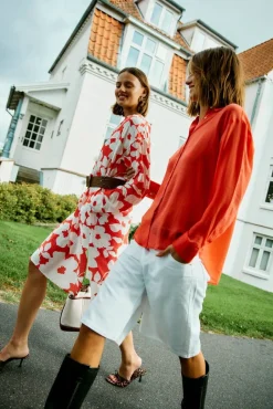 Freequent Vapaa-Ajan Mekot*mekko FqMaline-dress Brilliant white w. Hot Coral