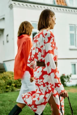 Freequent Vapaa-Ajan Mekot*mekko FqMaline-dress Brilliant white w. Hot Coral
