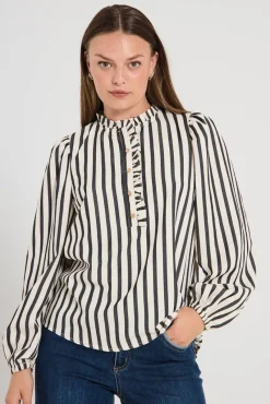 Freequent Puserot*pusero FqNoto-blouse Star-Offwhite w. Black