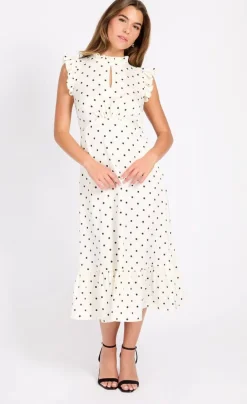 Little Mistress Lyhyet Juhlamekot*mekko Polka Dot Satin Midaxi Luonnonvalkoinen