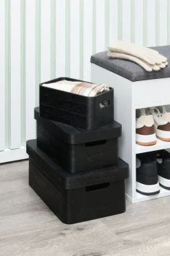 4Living Säilytyskorit Ja Laatikot|Ruoansäilytys Ja Järjestys*puulaatikko kannella 30x21x13 cm musta