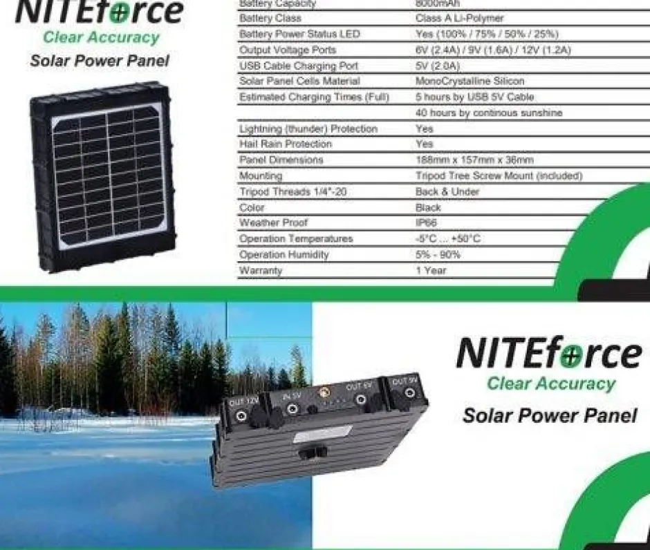 NITEforce Metsästyselektroniikka*aurinkopaneeliakku 8000mAh, Solar Power Panel