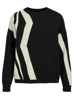 Object Neulepuserot*neule Objray LO L/S Black sandshell verticel stripes