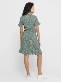 Only Vapaa-Ajan Mekot*mekko Onlolivia S/S Wrap Chinois green black spot