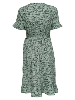 Only Vapaa-Ajan Mekot*mekko Onlolivia S/S Wrap Chinois green black spot