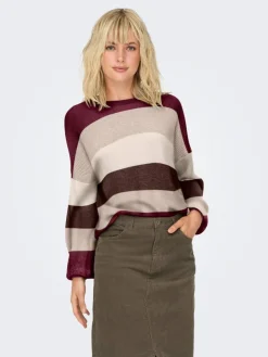 Only Neulepuserot*neule Onlatia L/S Stripe Zinfandel whitecap