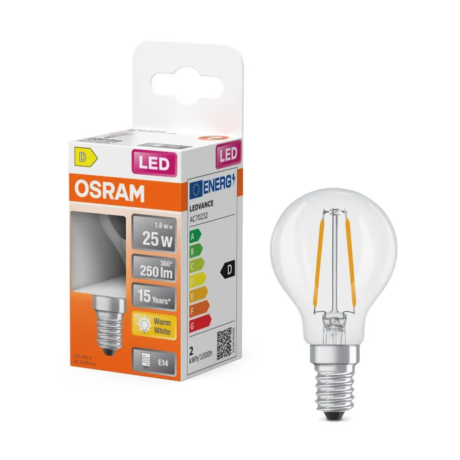 Osram Lamput Ja Valaisintarvikkeet*LED Star Classic P 25 Filament 1.8W 827 Clear E14