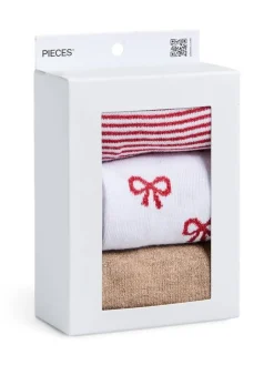 Pieces Sukat Ja Sukkahousut*sukat PCJopi Xmas Glitter 3-Pack Box Tawny port 3-pack