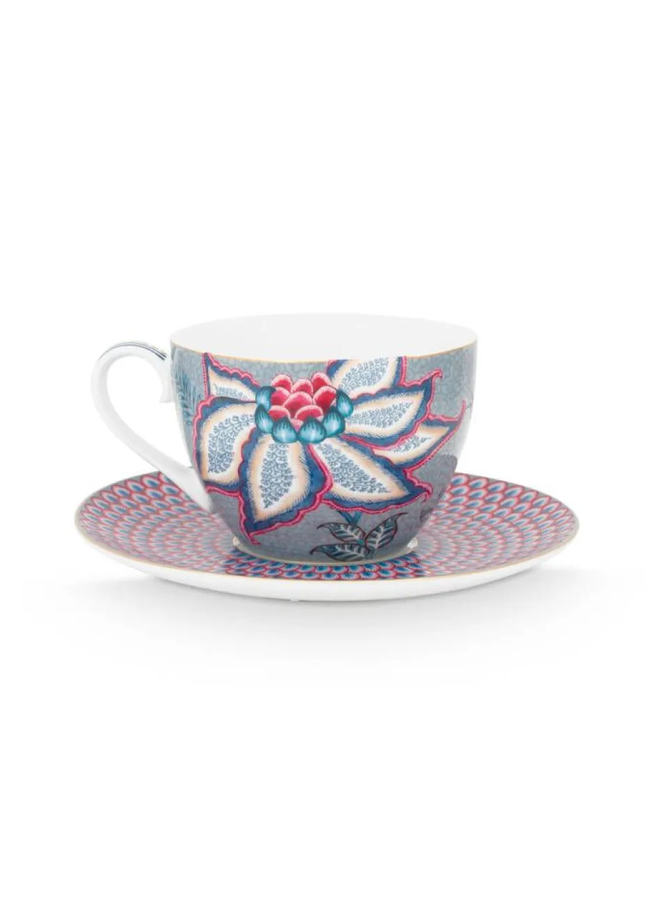Pip Studio Astiat*kuppi & aluslautanen Flower Festival 280 ml Light