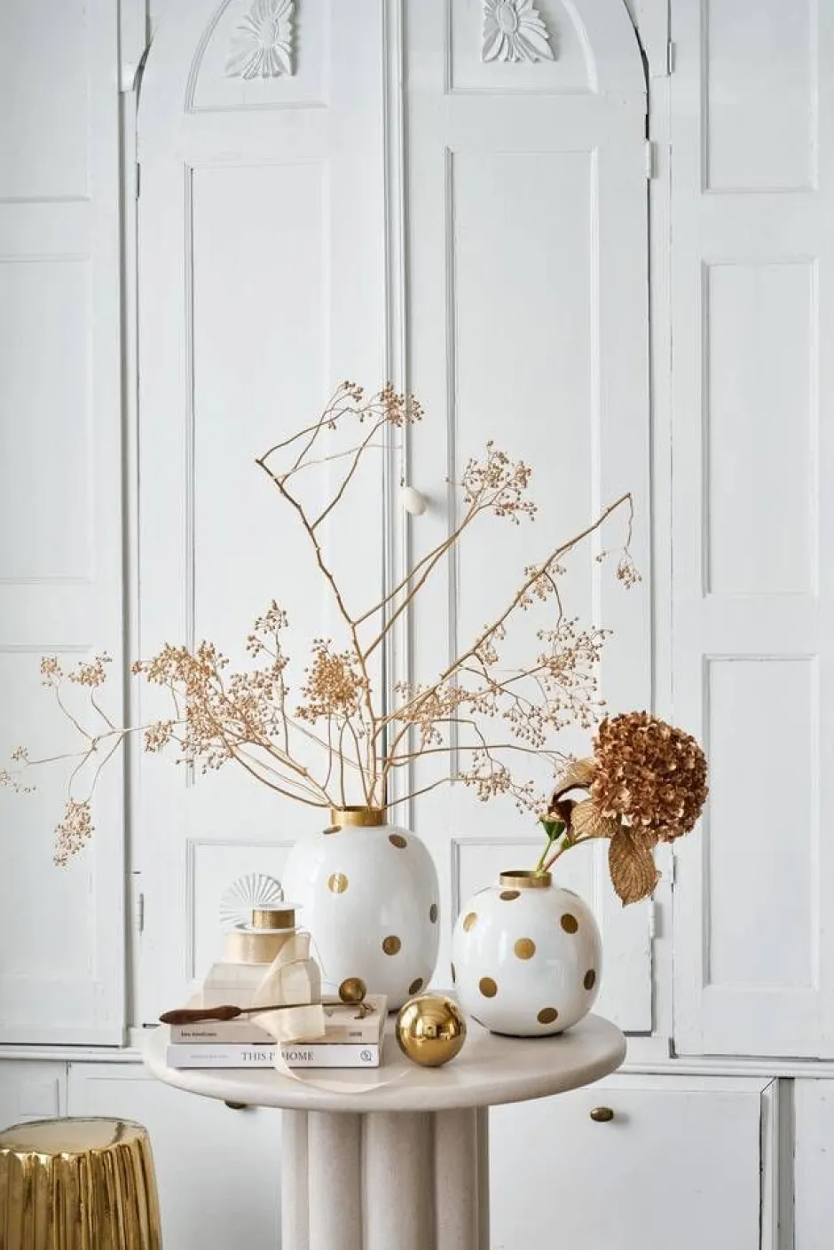 Pip Studio Maljakot Ja Ruukut*maljakko Metal Dots 23 cm White-Gold