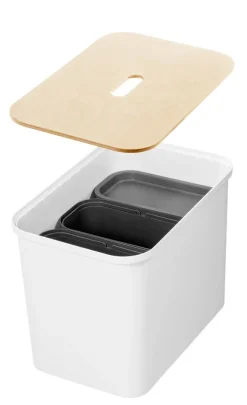 Smartstore Paperikorit Ja Roska-Astiat*Collect lajitteluastiasetti vanerikannella 76 L valkoinen