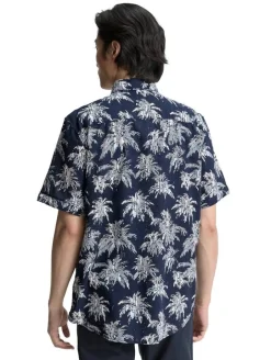 Tom Tailor Kauluspaidat*paita SS 1046085 37972 Navy Blue Palm Stripe Design