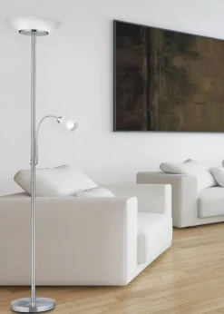 Trio Lighting Sisustusvalaisimet*lattiavalaisin Gerry E27+E14 harjattu teräs