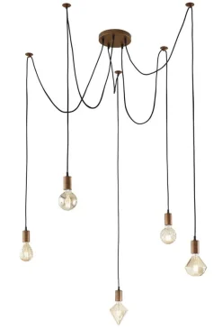 Trio Lighting Sisustusvalaisimet*riippuvalaisin Cord 5-os E27 antiikkikupari