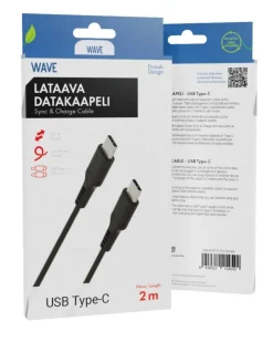 Wave Kuulokkeet Ja Puhelintarvikkeet*lataava datakaapeli USB Type-C - USB Type-C2m musta