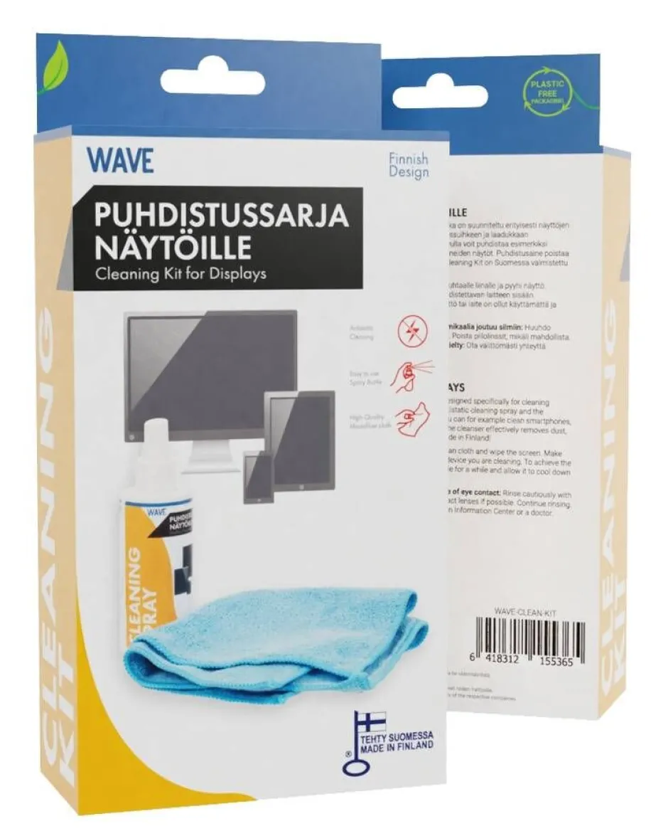 Wave Kuulokkeet Ja Puhelintarvikkeet*näytön puhdistussarja mikrokuituliina+puhdistusaine