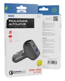 Wave Kuulokkeet Ja Puhelintarvikkeet*pikalataava autolaturi 18W musta